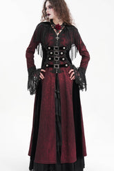 Red Buckle-up Tassels Women's Gothic Jacket with Hood